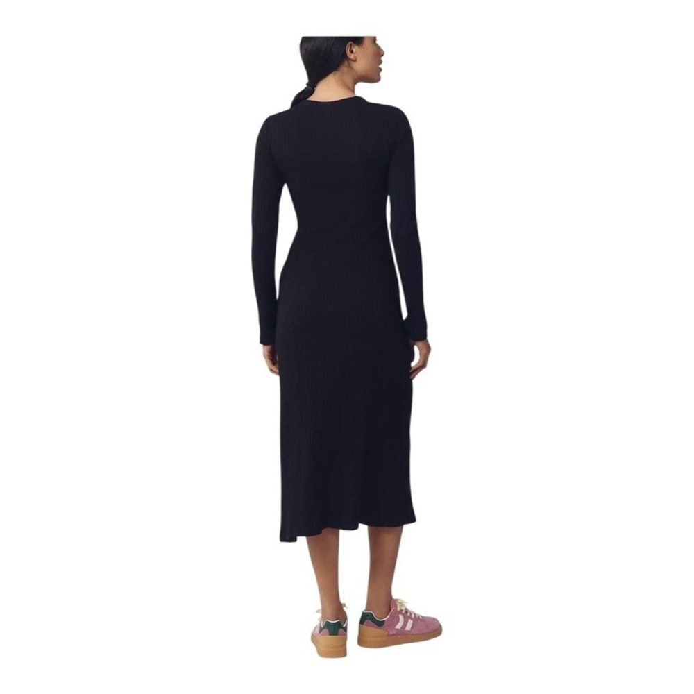 Daily Practice by Anthropologie Black Ribbed Long-Sleeve Midi Dress L – NWT - Picture 4 of 13